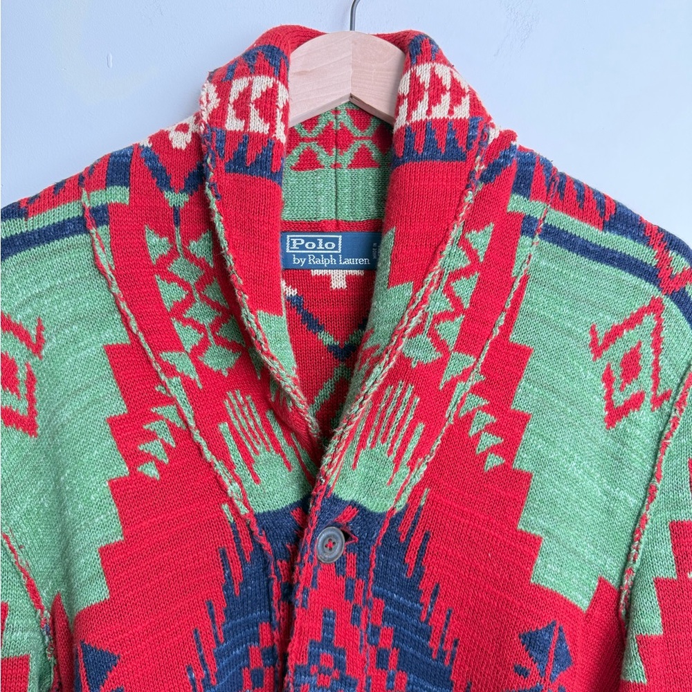 Polo Ralph Lauren Southwestern Shawl Collar Cardigan Belted Navajo Knit Jacket S - Picture 4 of 12